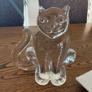 Vintage Swedish Kosta Boda Flat Back Glass Cat Figurine / Paperweight